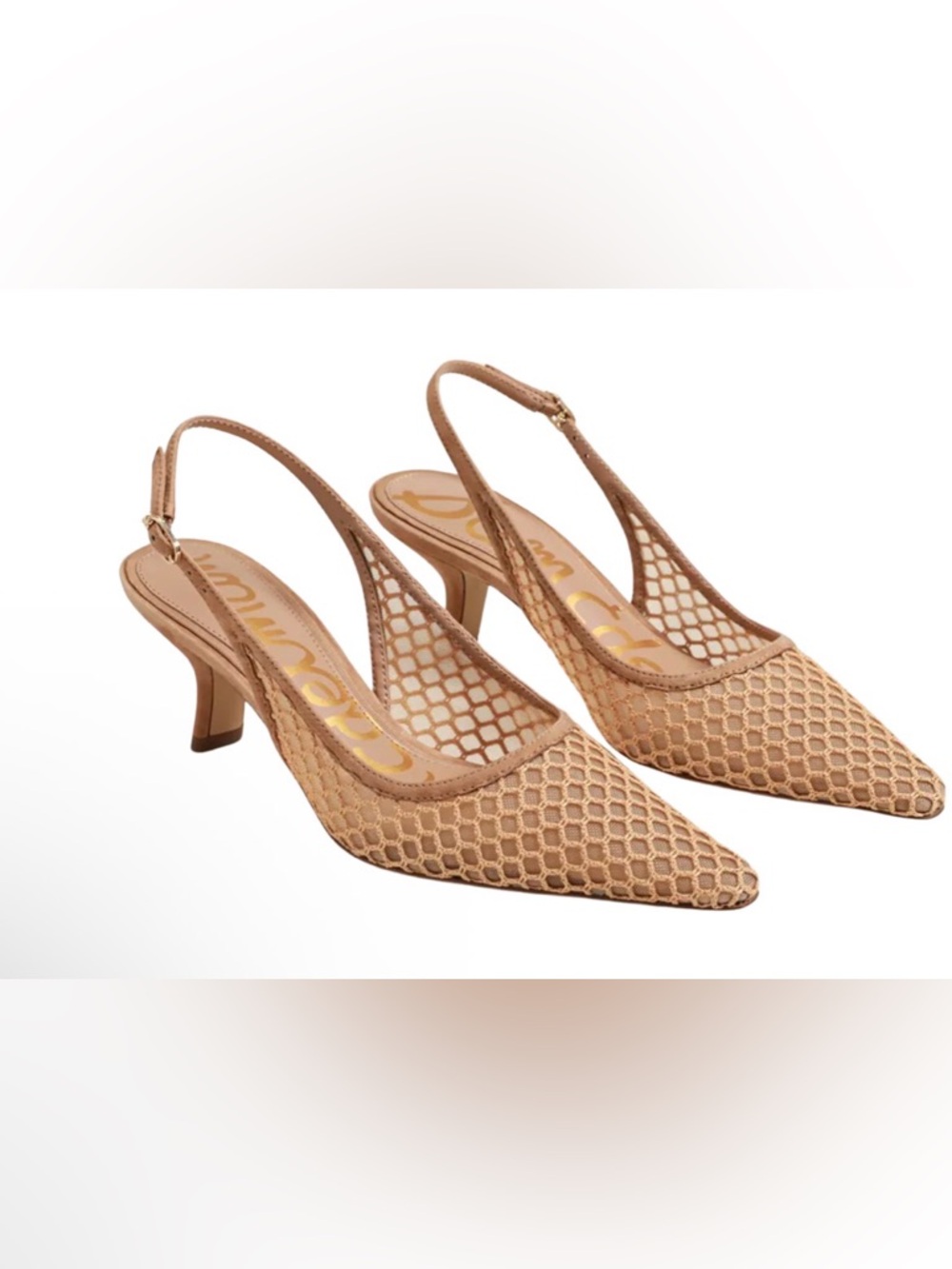 Sam Edelman Nude Beige Mesh Slingback Kitten Heels